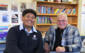 One Tree Hill College student Aj Tuuaga and tutor Murray Hutchison.