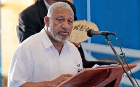 Fiji's Prime Minister Frank Bainimarama speaking to disciplined forces in January 2016