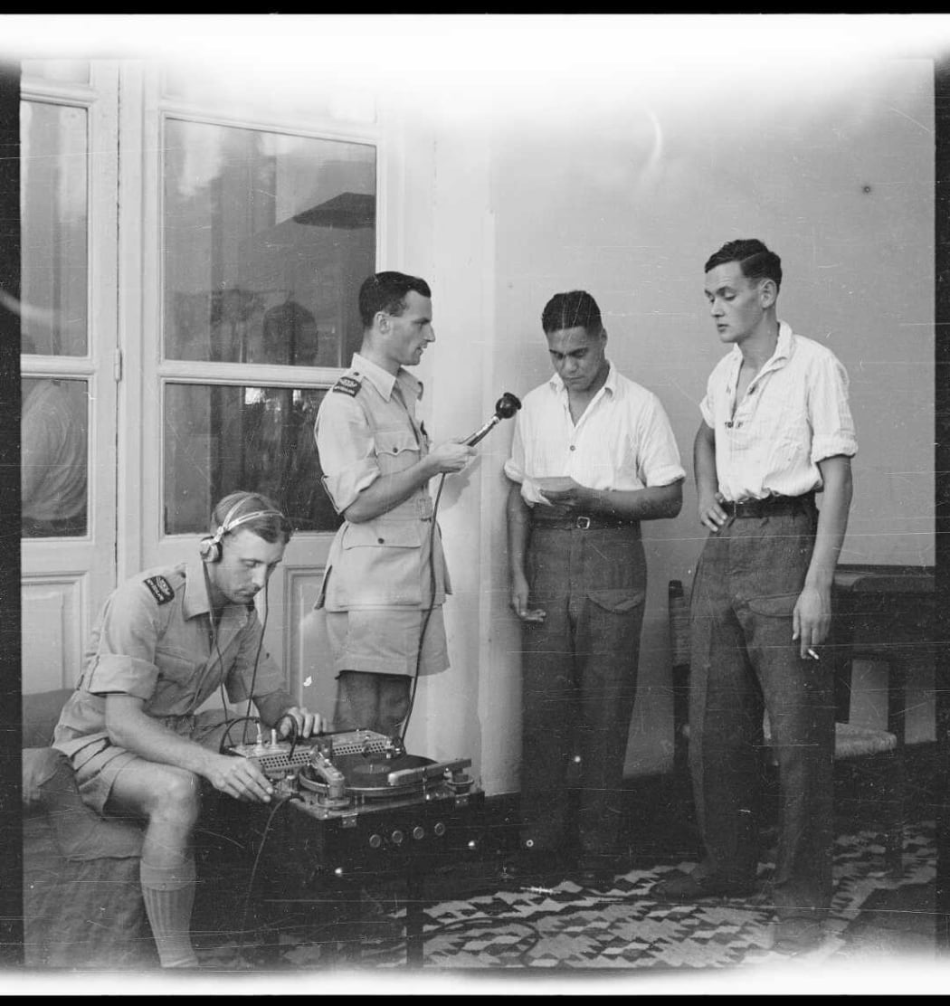 John Proudfoot and Charles Lewis recording repatriated POWs Egypt Nov 1943