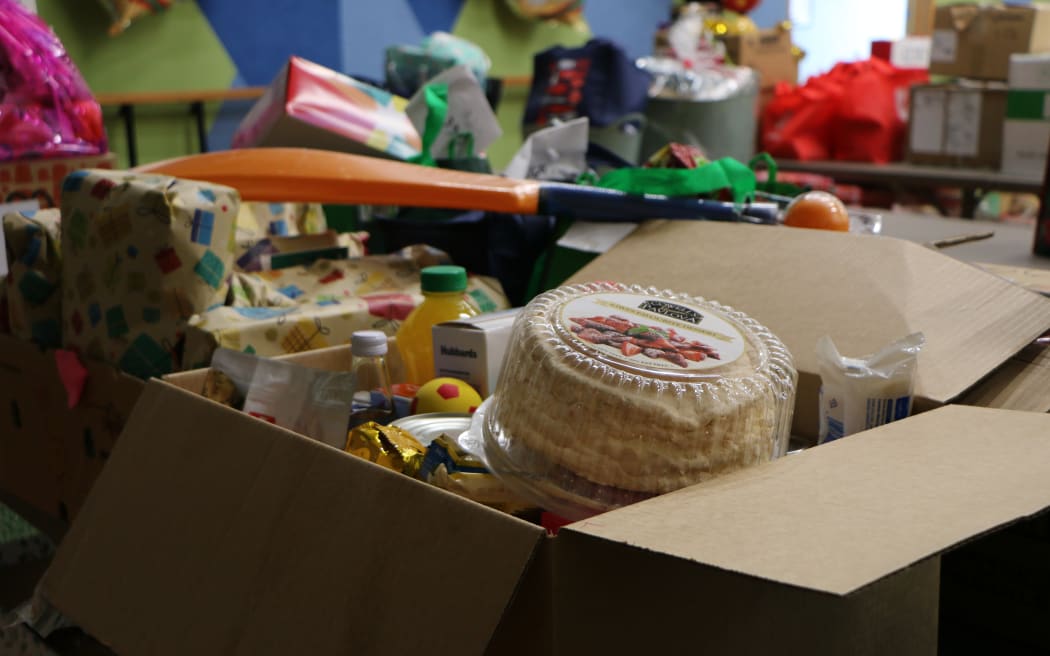 A donated family Christmas hamper at the Christchurch Methodist Mission.