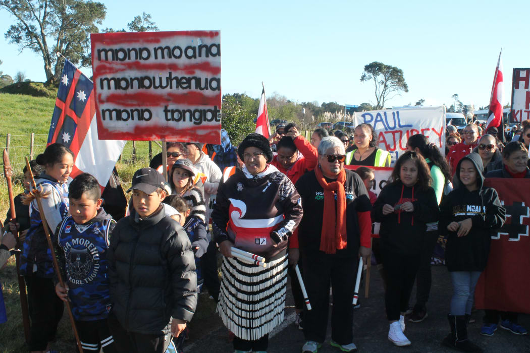 Hundreds of people turned out to protest the signing of a treaty settlement between the government and a collective of Hauraki iwi.
