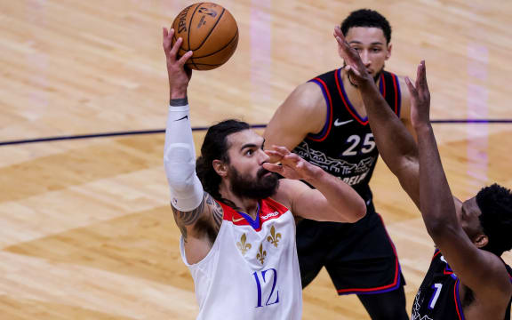 New Orleans Pelicans center Steven Adams in action against Philadelphia 76ers. 2021.