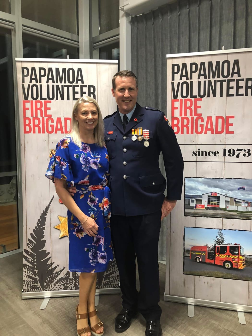 Pāpāmoa Deputy Chief Fire Officer, Pat Wilson with his wife Nicola at a brigade Honours Night.