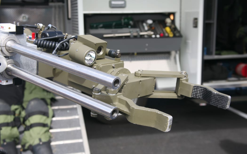 Military or police robot used to safely move or detonate bombs and mines