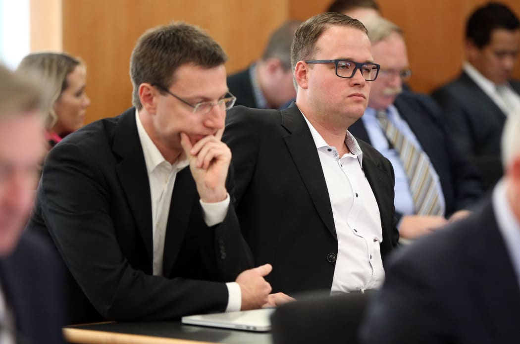 Megaupload executives Mathias Ortmann (L) and Bram van der Kolk (R)