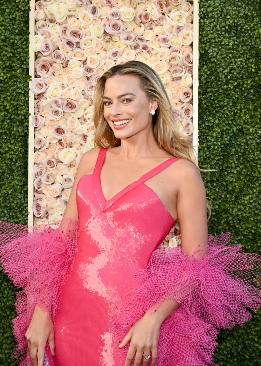 Margot Robbie at the 81st Golden Globe Awards held at the Beverly Hilton Hotel on January 7, 2024 in Beverly Hills, California. (Photo by Michael Buckner / Golden Globes / Golden Globes via AFP)