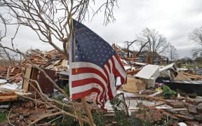 Debris following tornadoes on 28 Dec in Garland, Texas.