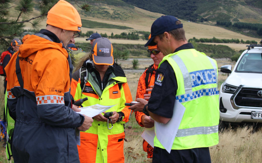 Police and Land Search and Rescue volunteers at a search and rescue exercise in Canterbury.
