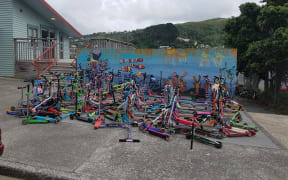 The over-flowing scooter racks at Island Bay School in Wellington