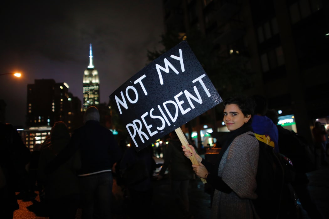 An anti-Trump protester in New York City.