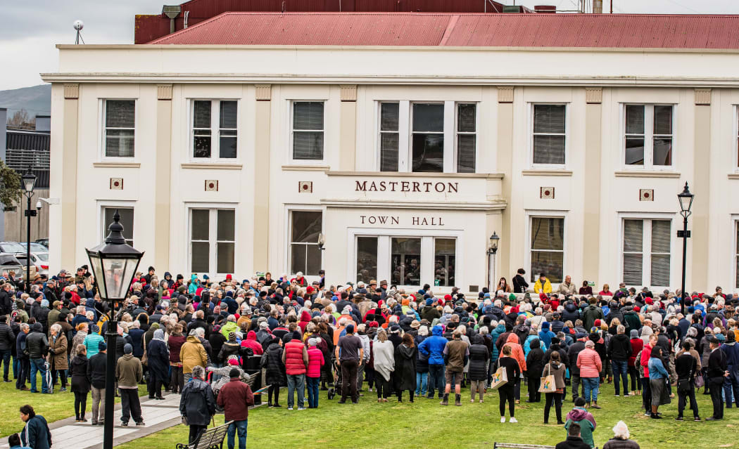 hands around the masterton town hall protest