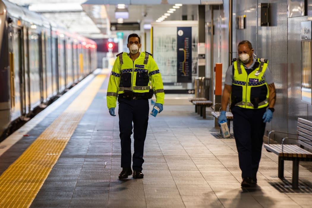 Police at Manukau train station.