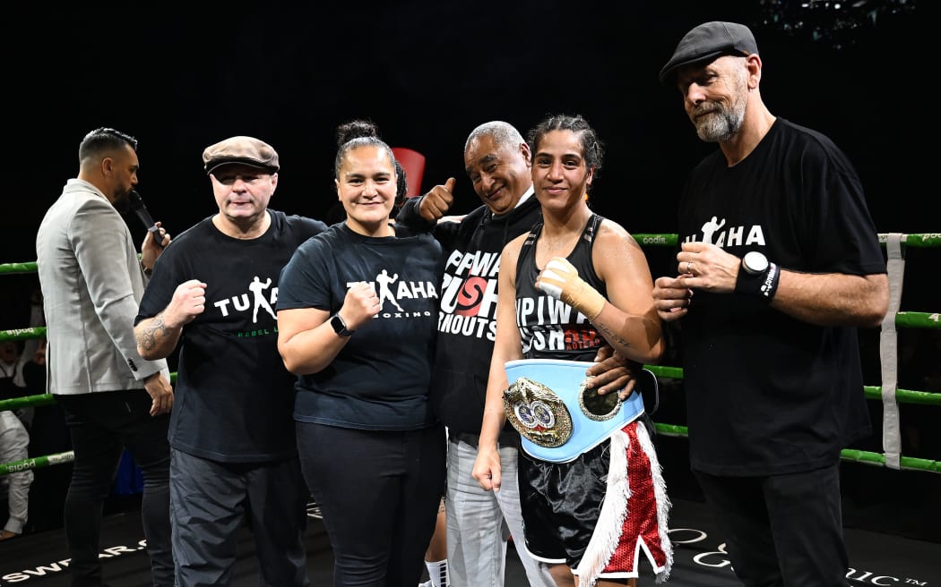 IBF Heavyweight World Title Champion Lani Daniels after winning her fight against Alrie Meleisea.
