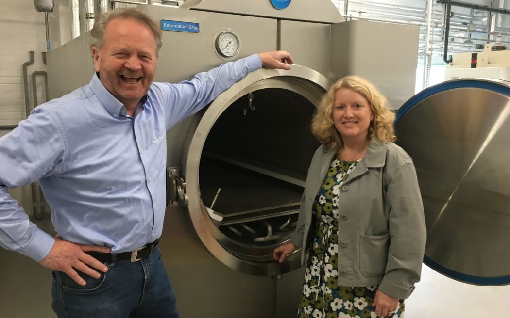 Resomation founder Sandy Sullivan and Water Cremation Aotearoa founder Deborah Richards, at the Kindly Earth facility near Durham in England. This facility is due to open at the end of 2023.