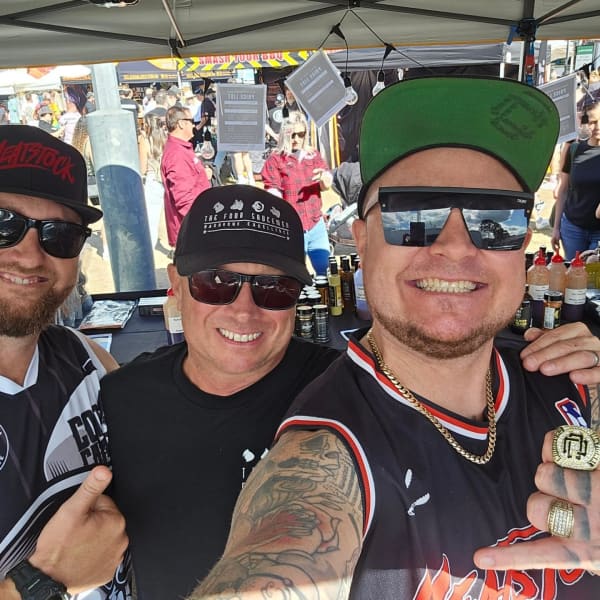 From left, Mike Cook, The Four Saucemen's Adam Winter, and Steve Cook.