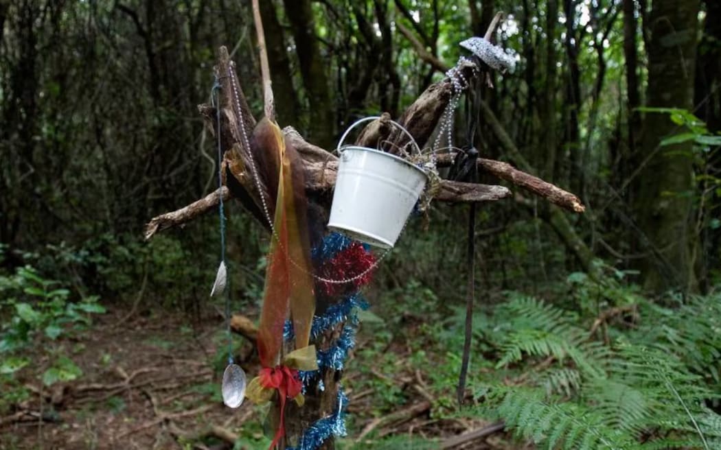 A memorial for Birgit Brauer stood near where her body was found beaten and stabbed at Lucy's Gully. Photo / Kenny Rodger