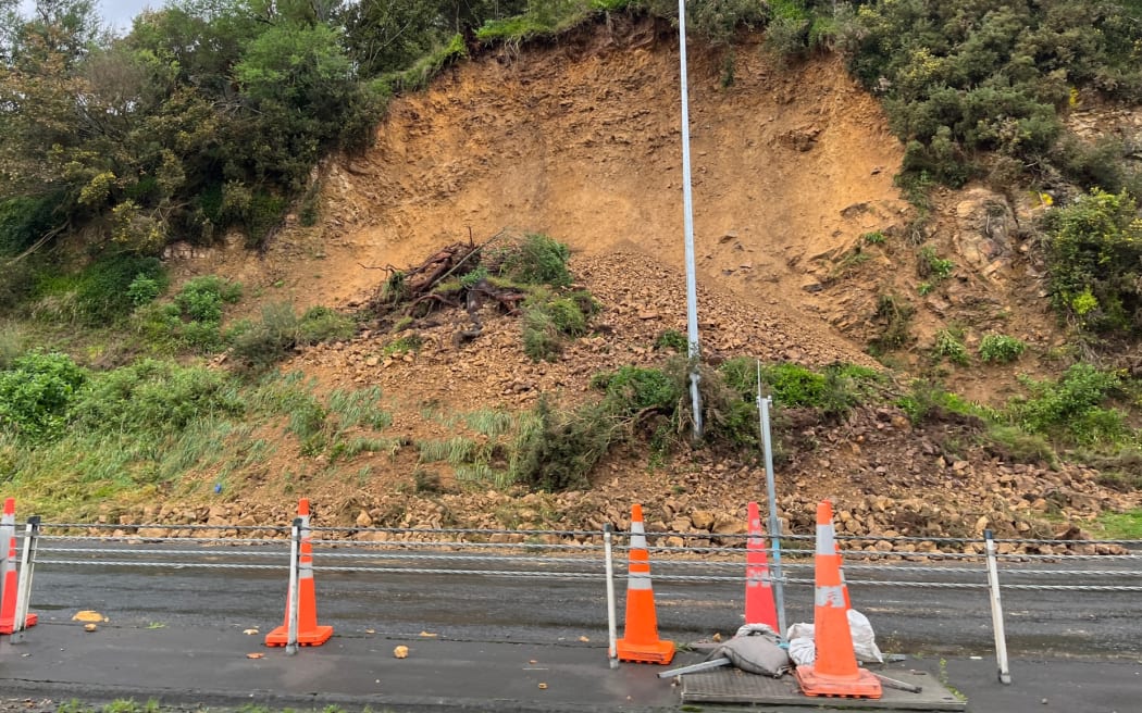 A slip on Eastern Hutt Road, the main road to Stokes Valley.