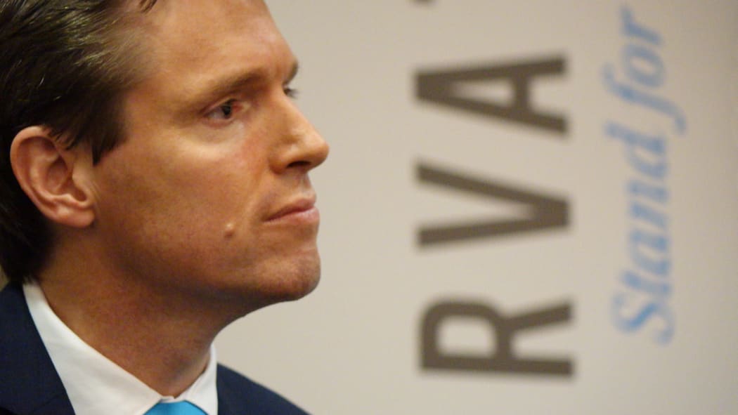 Colin Craig during the press conference announcing his resignation as leader of the Conservative Party (19 June).