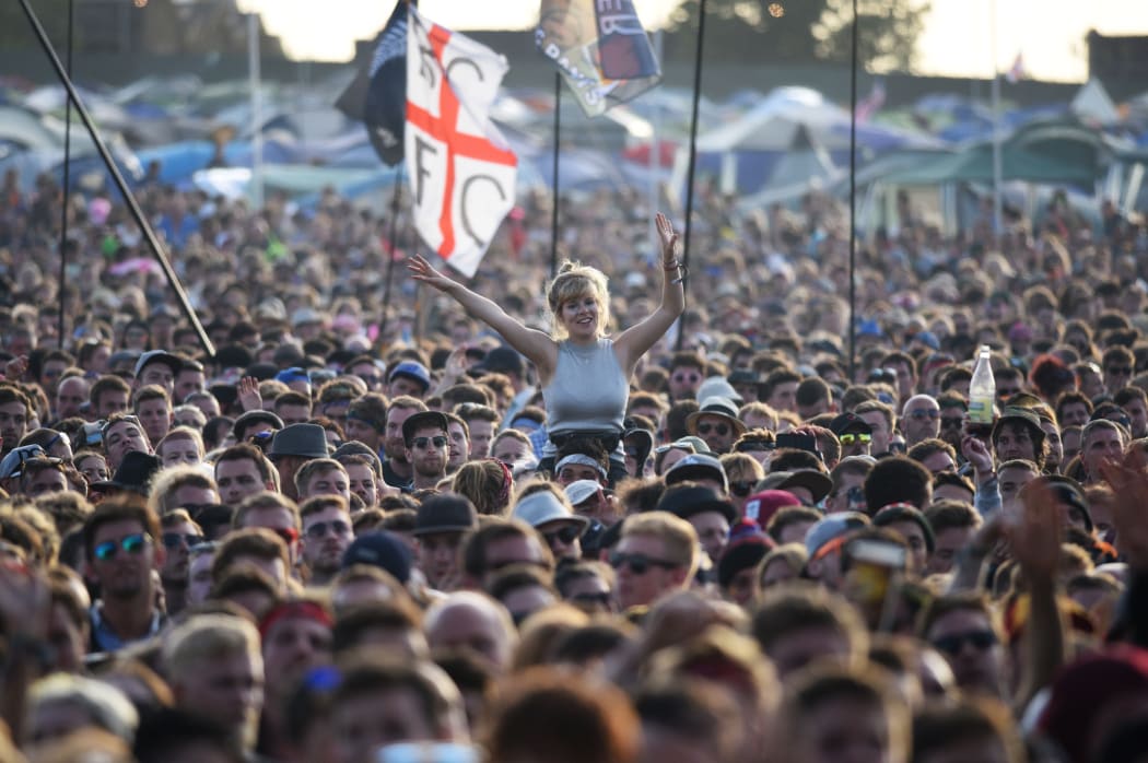 Fans at Glastonbury on Sunday.