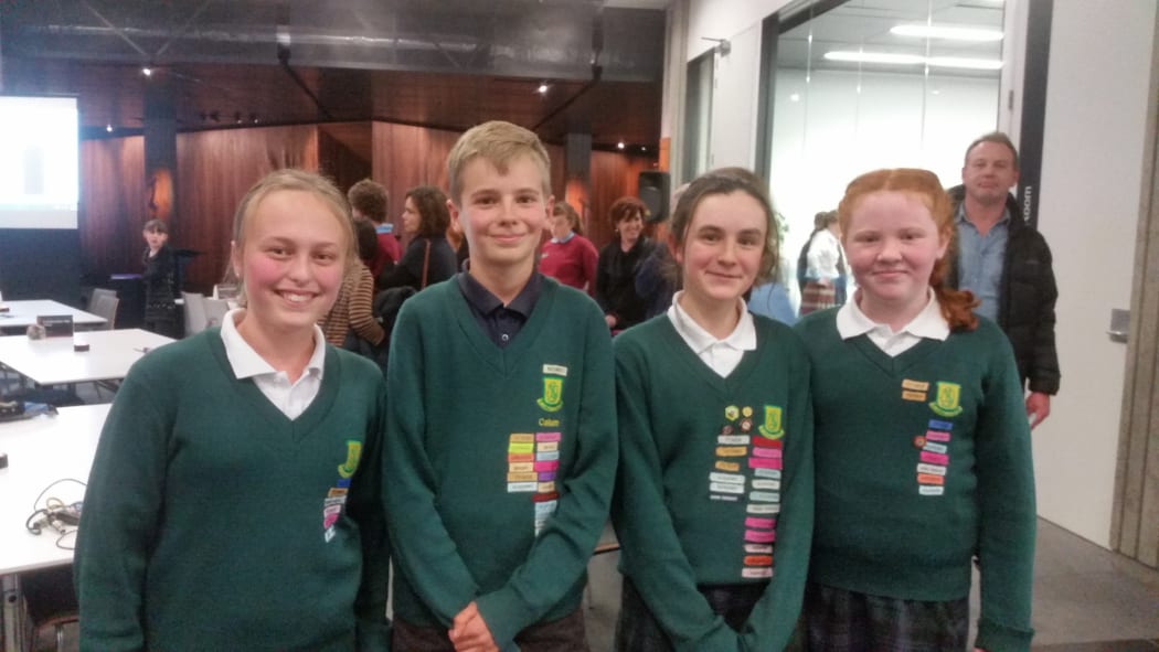 Whanganui Intermediate from left Kathleen Clunie, Calum Sinclair, Toni Adams and Hazel Maguire.