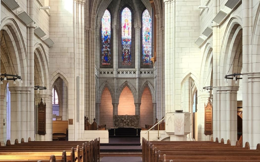 The empty altar at the St Matthew-in-the-city Anglican church in central Auckland.