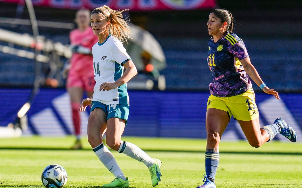 Katie Bowen of New Zealand. Colombia v New Zealand Football Ferns Women’s International Friendly soccer match at Estadio El Campin, Bogotá, Colombia on Saturday 2 December 2023. Photo credit: Fernando Vergara / www.photosport.nz