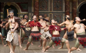 Members of New Zealandâ€™s Ngakau Toa theatre company perform a haka on stage at the Globe theatre in London on April 23, 2012 on the opening day of the Globe to Globe World Shakespeare Festival part of the programme of cultural events being offered for the London 2012 Olympic Games. 37 international companies will present all 37 of Shakespeareâ€™s plays in 37 different languages as part of the London 2012 Festival. The Ngakau Toa theatre will open with their performance of Troilus and Cressida.  AFP PHOTO / MIGUEL MEDINA (Photo credit should read MIGUEL MEDINA/AFP via Getty Images)