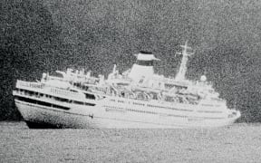 The Mikhail Lermontov listing to one side near Port Gore.