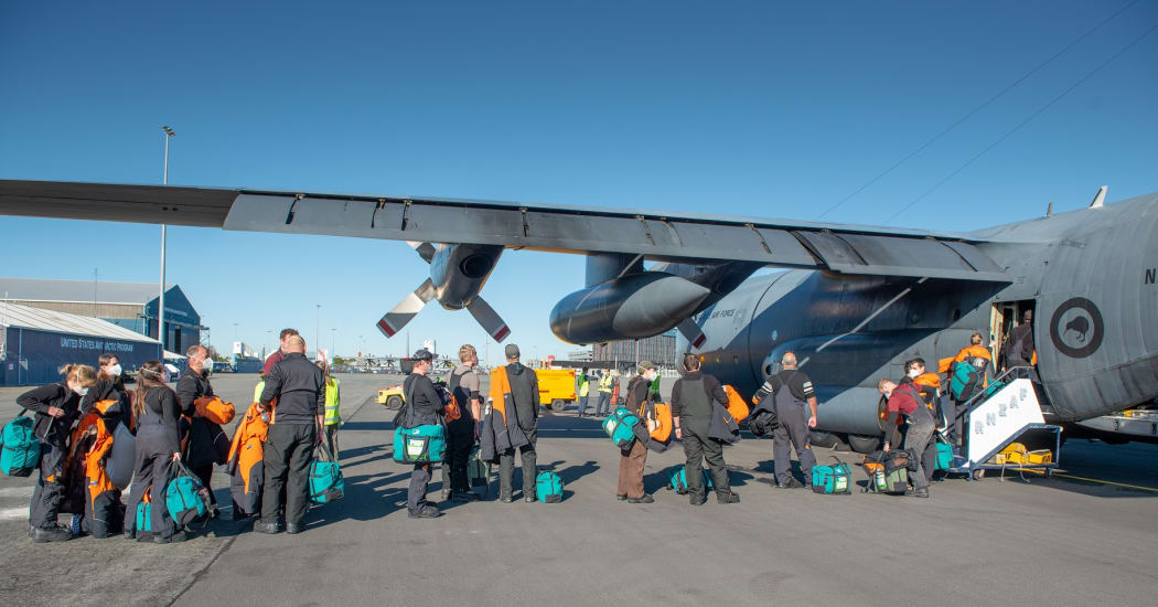 The Royal New Zealand Air Force C-130 before departing Christchurch for Antarctica, September 2021.