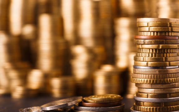 Golden coin stacks, cryptocurrency.