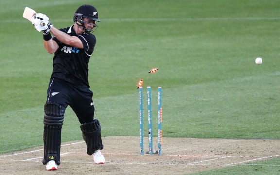 Black Caps opener Colin Munro is bowled in the fifth ODI against India in Wellington.