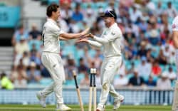 Matt Henry (left) of New Zealand celebrates the wicket of Matt Fisher with Henry Nicholls. England v New Zealand Blackcaps, Day 5 of the 2nd Test cricket match at The Oval, London, England on Sunday 21 June 2026.
New Zealand tour of England.
Photo: Matthew Impey / Photosport