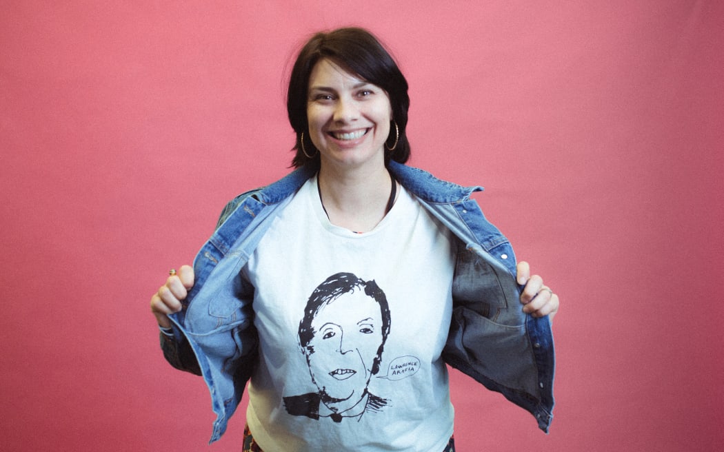 RNZ In-Depth Executive Editor Veronica Schmidt in her Lawrence Arabia t-shirt