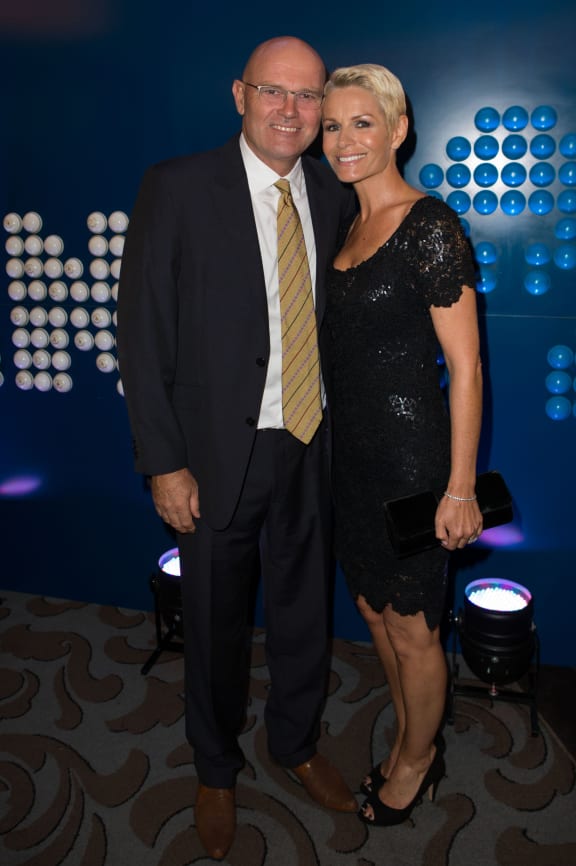Martine Crowe and wife Lorraine Downes in April 2015.