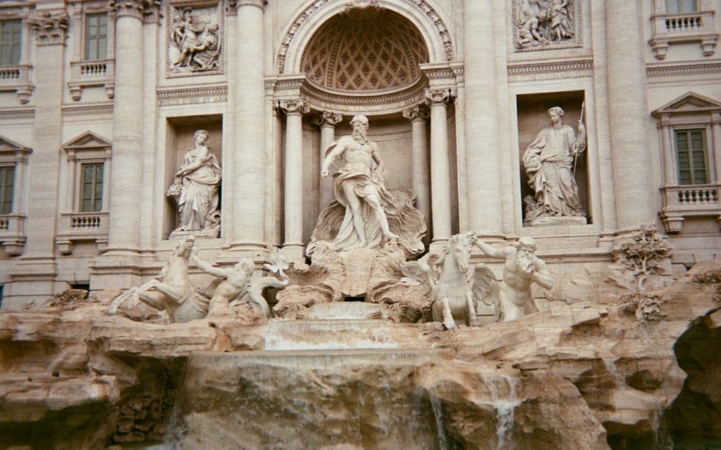 A statue depiction of Oceanus and his horse-drawn chariot at Rome's Trevi Fountain, 2019.