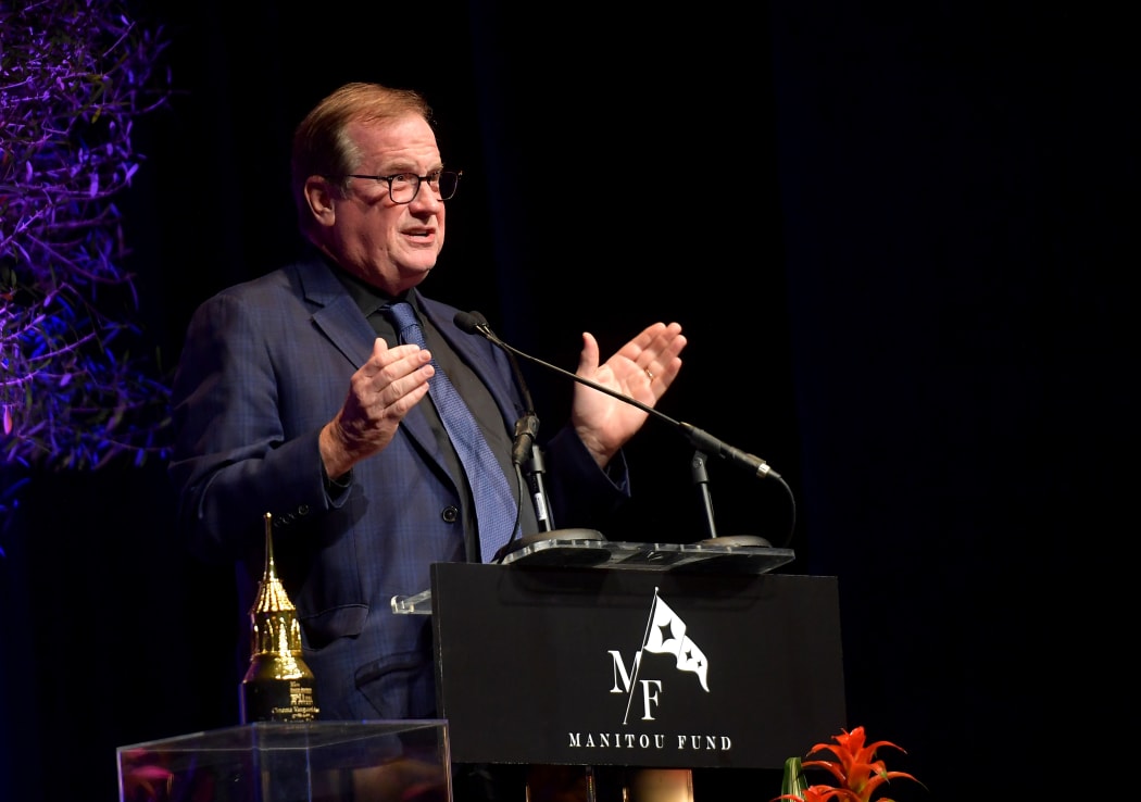 Pete Hammond speaking at the Cinema Vanguard Awards in Santa Barbara, California, in January.