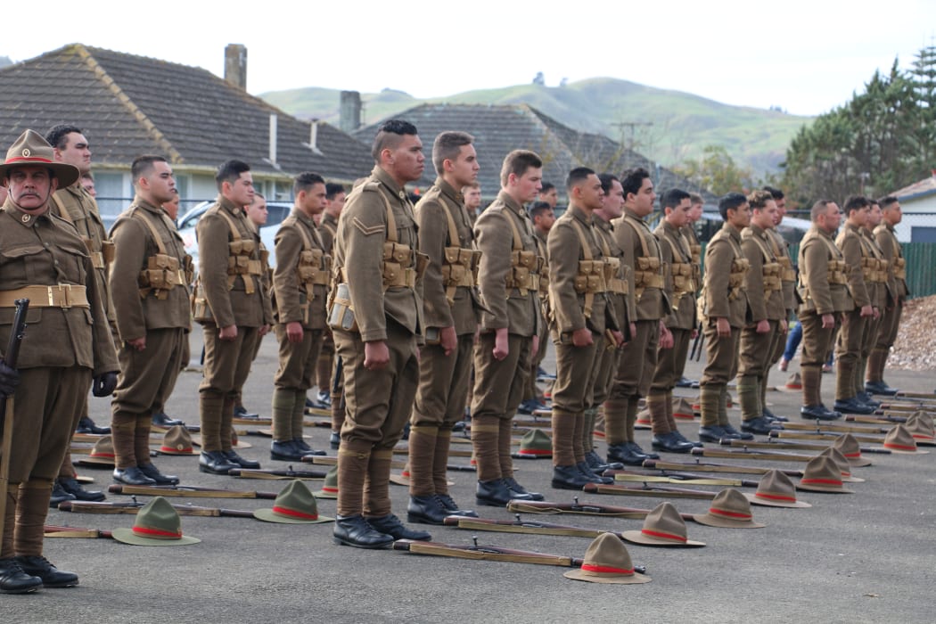 The 100 man honour guard, Te Poho o Rāwiri Marae, Gisborne 2019.