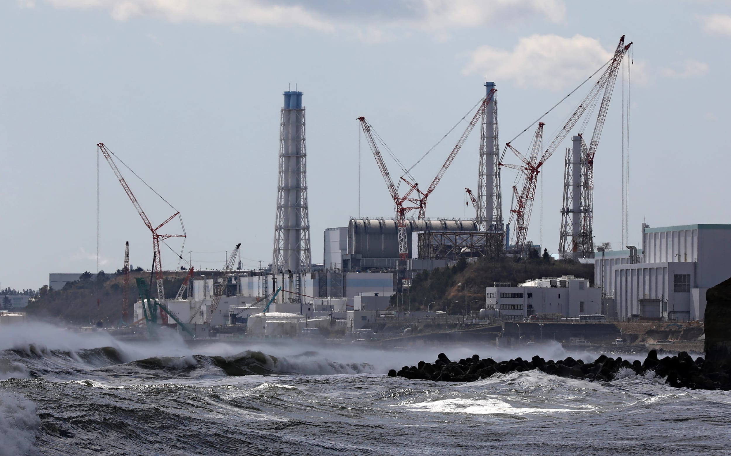 The Tokyo Electric Power Company's Fukushima Daiichi nuclear power plant is seen from Futaba Town, Fukushima prefecture on March 11, 2020.
