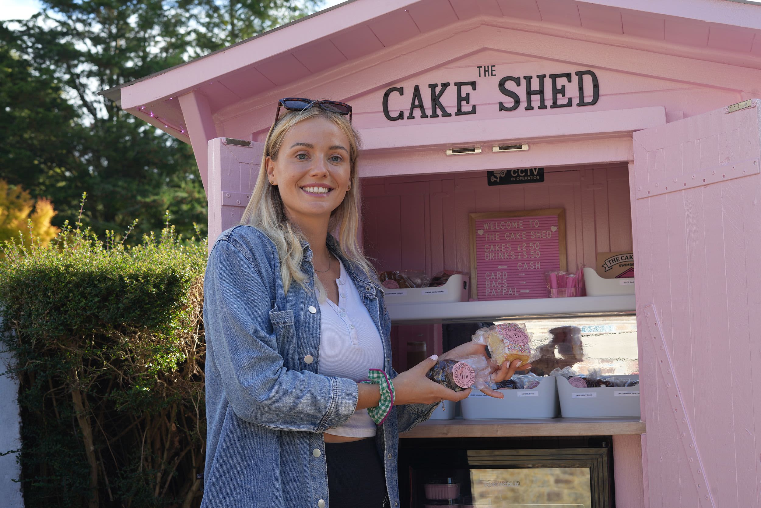 Jenna Powell outside a cake shed.