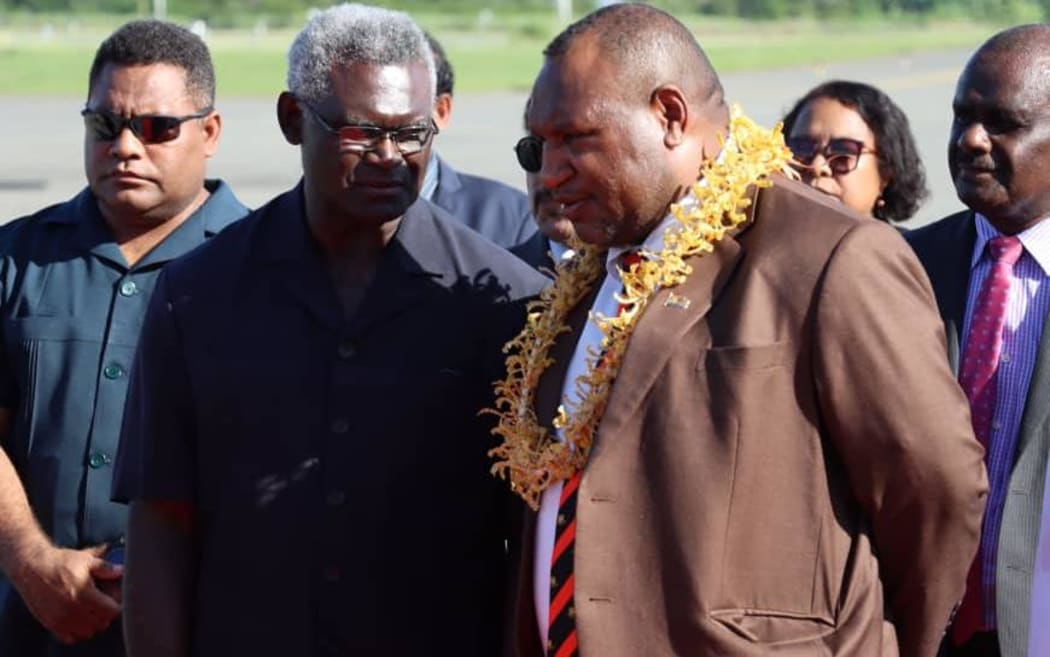 Mr Marape with his Solomons' counterpart Manasseh Sogavare.
