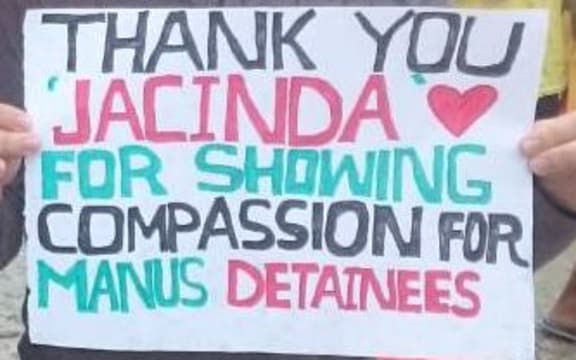 A sign held by a Manus Island detainee during the 87th day of protest.