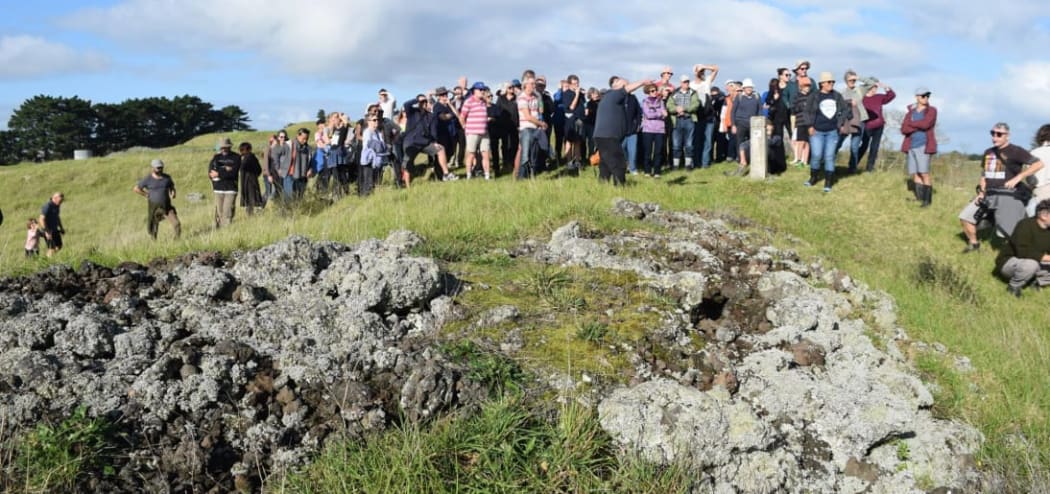'Save Our Unique Landscape' supporters on Soiuth Auckland's Ihumātao Peninsula