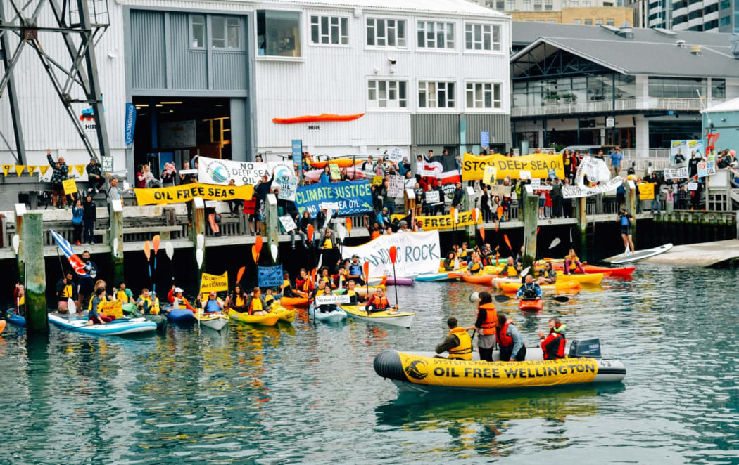 An Oil Free Wellington protest.