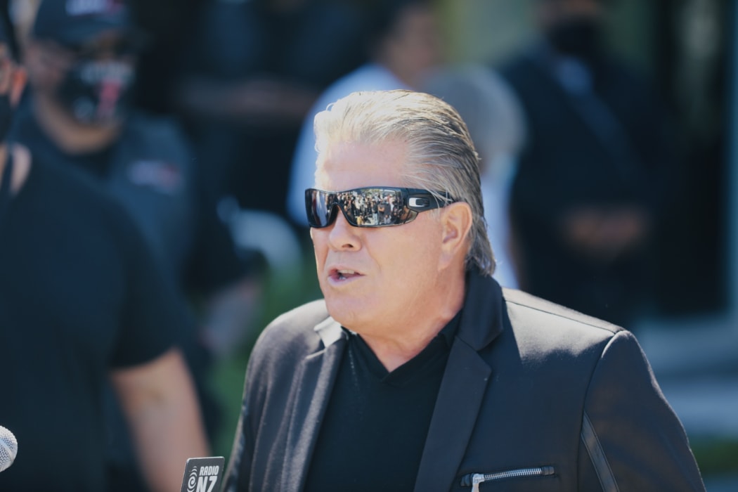 Brian Tamaki speaks to supporters outside Auckland Central Police Station, 23 November 2021