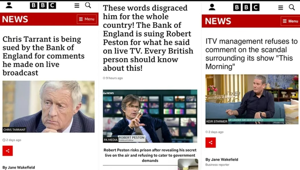 Examples of fake articles that have appeared on Facebook and Instagram