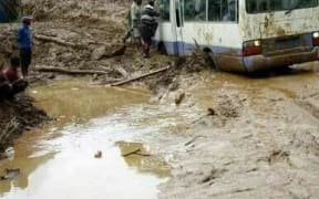 Landslide on Highlands Highway near Goroka in Eastern Highlands