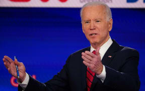 Democratic presidential hopeful former US vice president Joe Biden makes a point as he and Senator Bernie Sanders take part in  presidential debate  in Washington, DC on March 15, 2020.