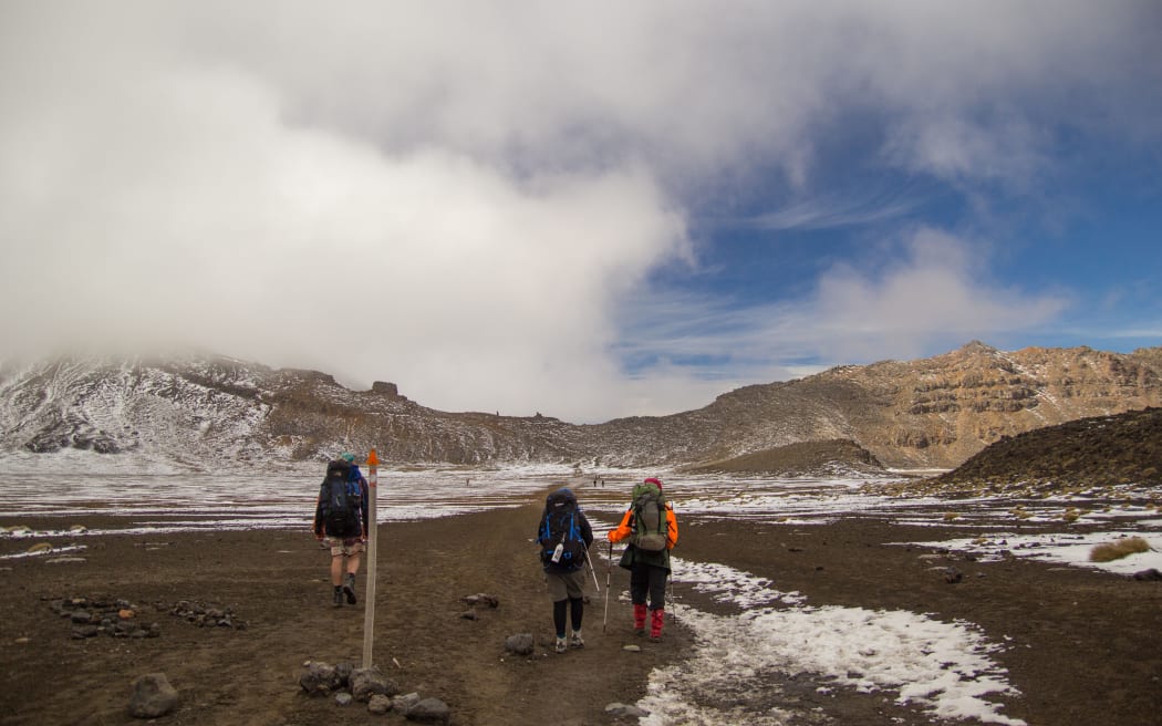 The Tongariro Alpine Crossing (south crater) in early summer.
