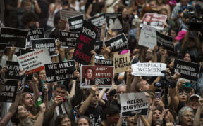 Protesters occupy the Senate Hart building during a rally against Supreme Court nominee Brett Kavanaugh on Capitol Hill in Washington.