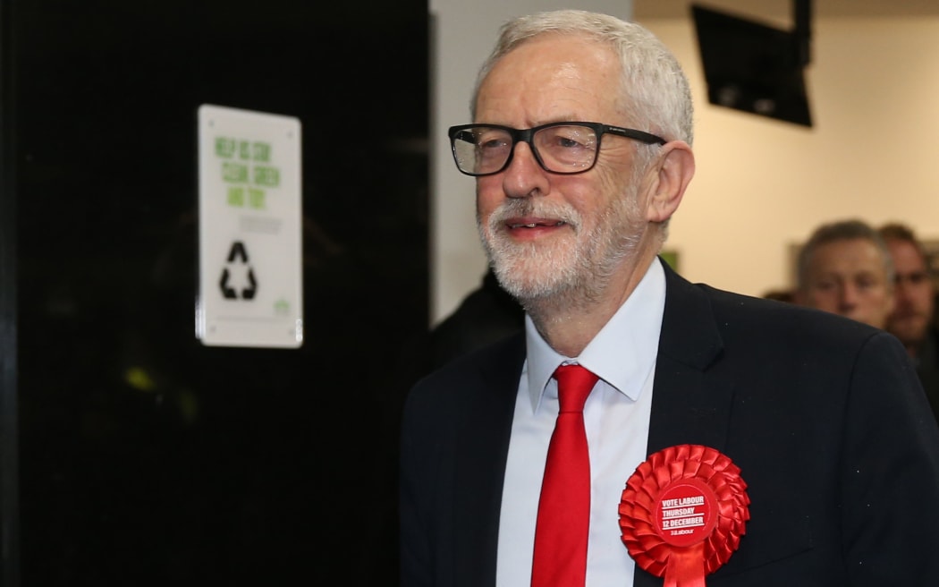 Britain's opposition Labour Party leader Jeremy Corbyn arrives at the count centre in Islington, north London, on December 13, 2019 as votes are counted as part of the UK general election.